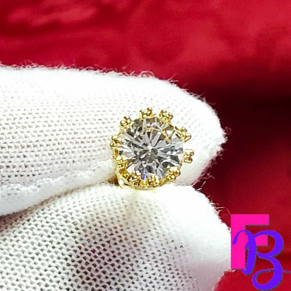 2 CTW 14k Yellow Gold Kings Crown Earrings - Picture 4 of 9